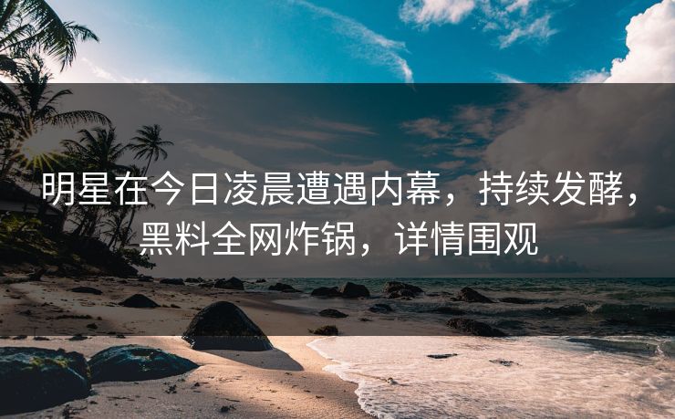 明星在今日凌晨遭遇内幕，持续发酵，黑料全网炸锅，详情围观