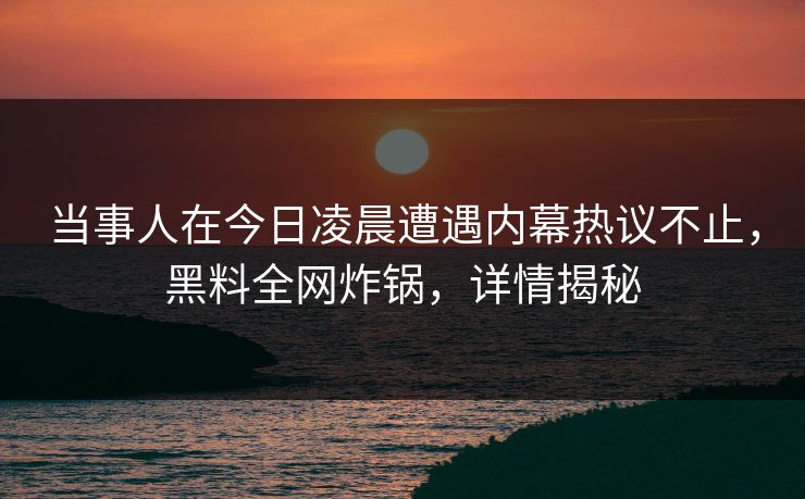 当事人在今日凌晨遭遇内幕热议不止，黑料全网炸锅，详情揭秘